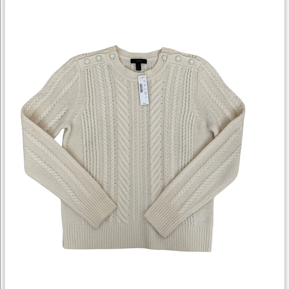 NWT!  J.Crew Cable Knit Sweater w/Button Detail on Shoulders